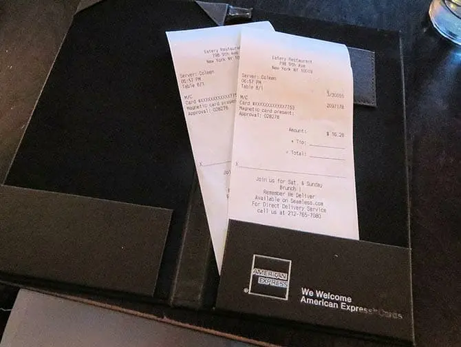 Propinas en Nueva York - Recibo