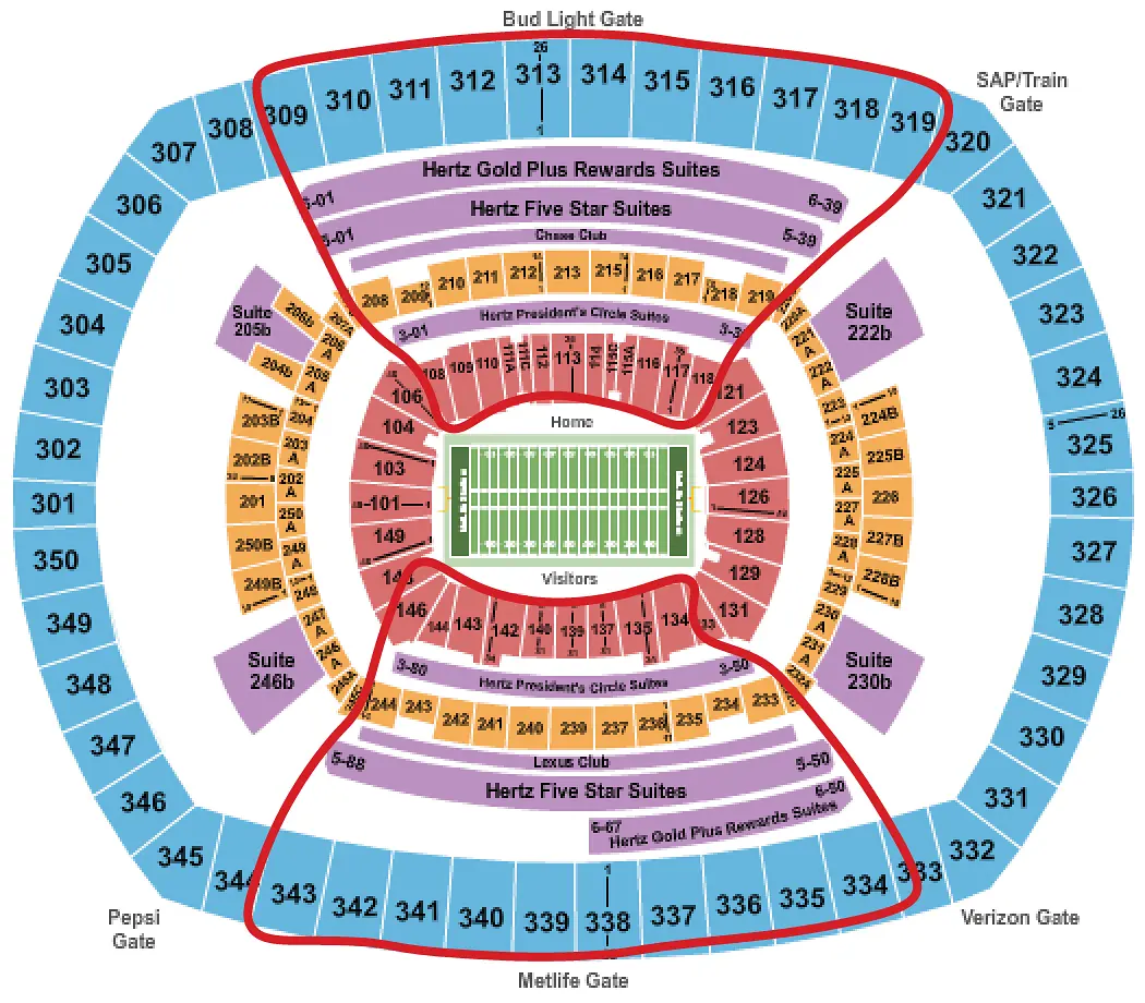 Tickets para los New York Jets - Plano del MetLife