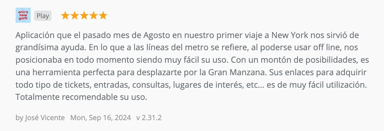 Eric’s New York App - Valoraciones 2