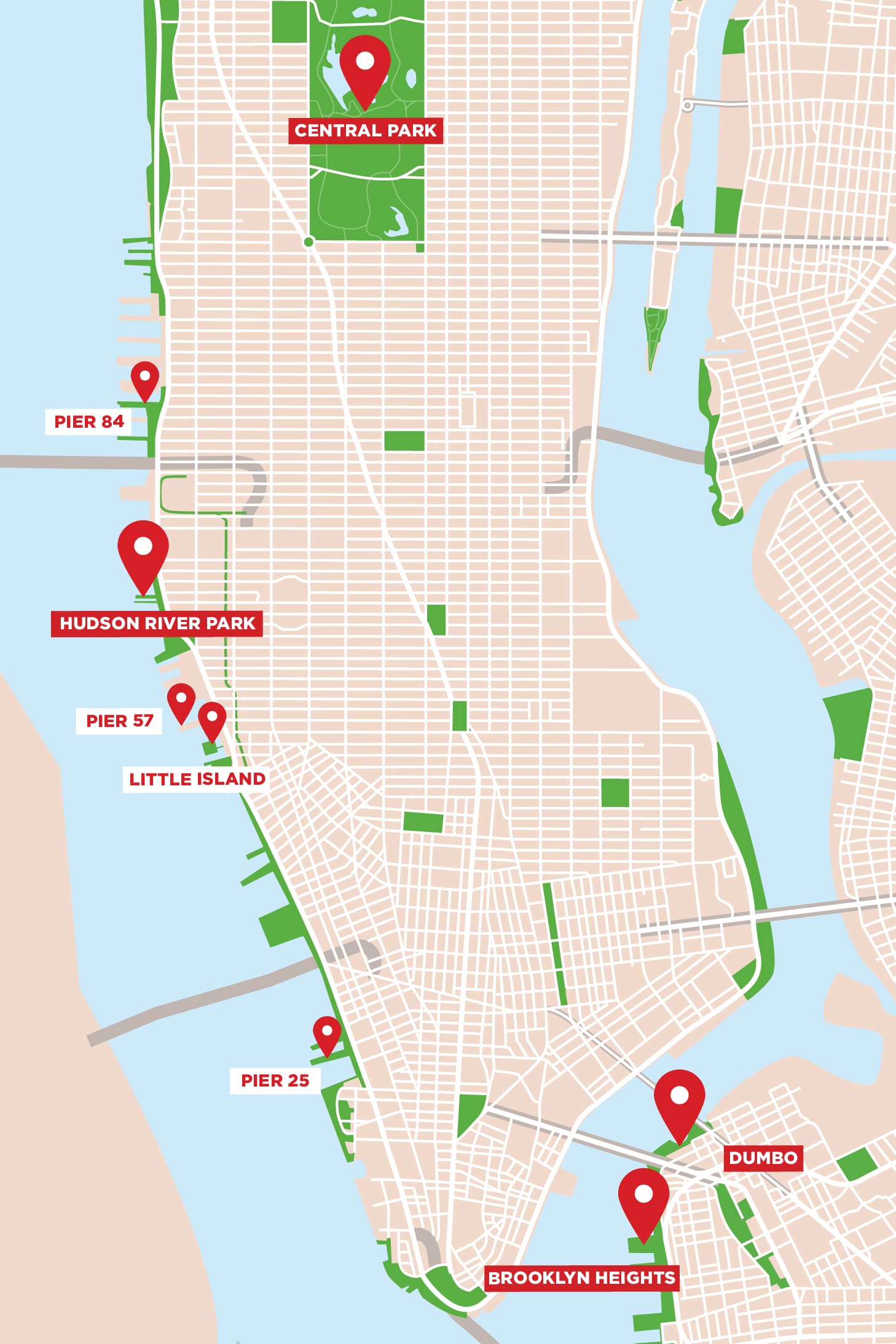 Alquiler de bicis con picnic en Nueva York - Ubicaciones
