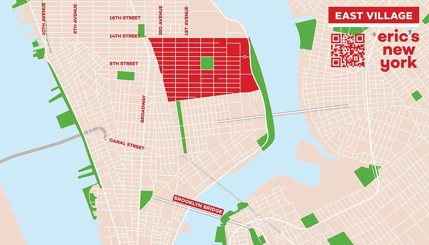 East Village en Nueva York - Mapa Gratuito