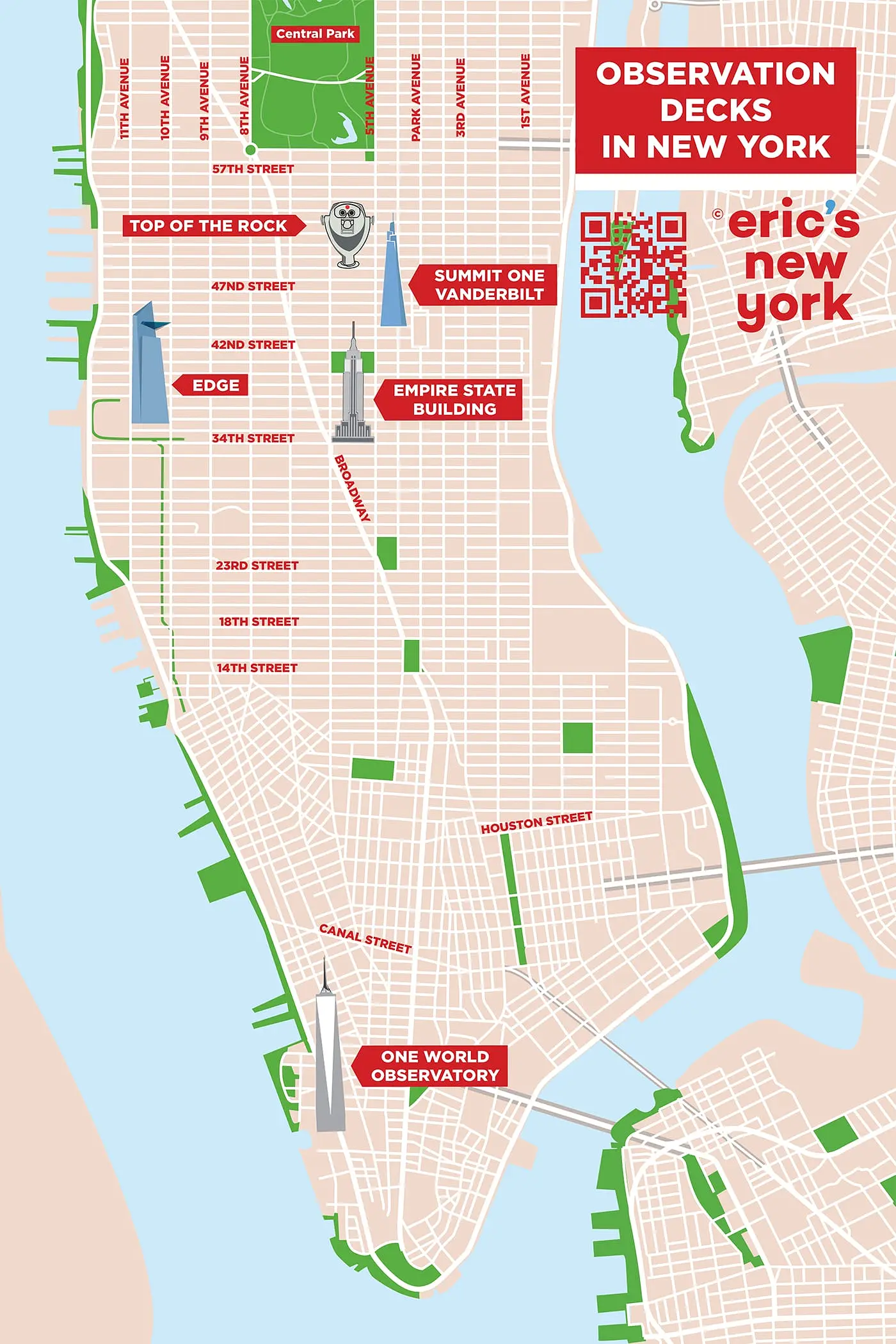 Mejores miradores de Nueva York - Mapa de ubicaciones