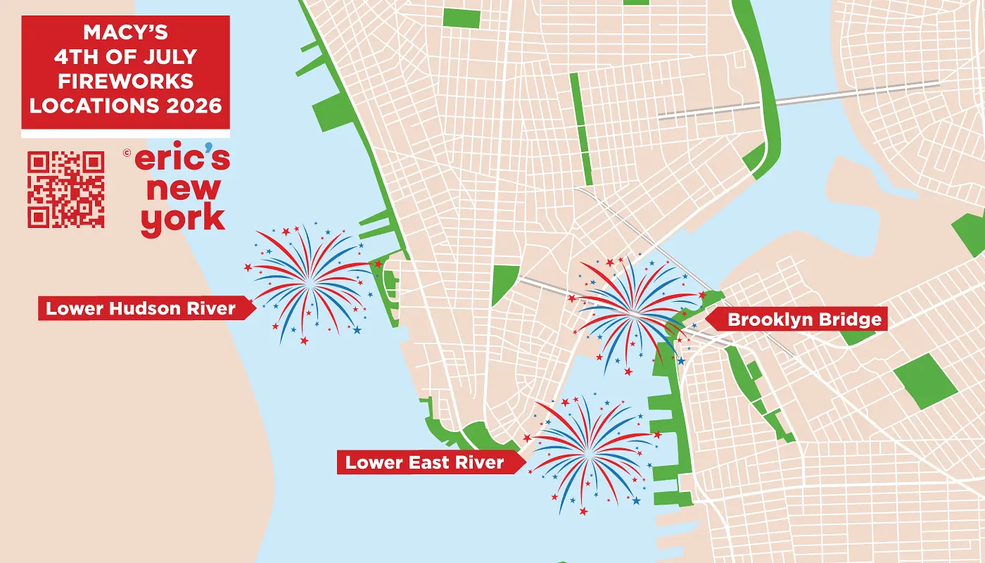 El 4 de Julio en Nueva York - Mapa de las ubicaciones de los fuegos artificiales