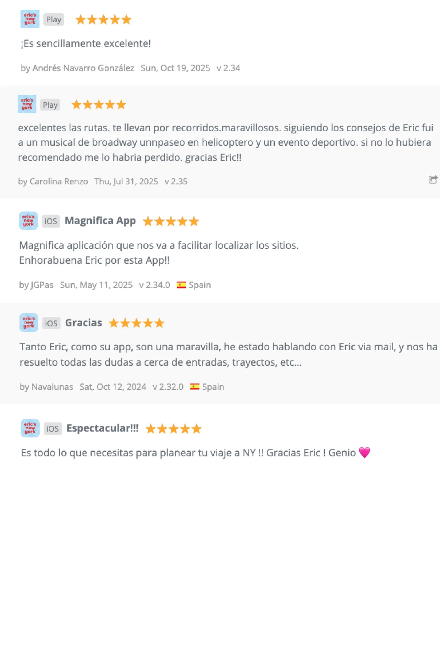 Eric's New York App - Reviews From SP